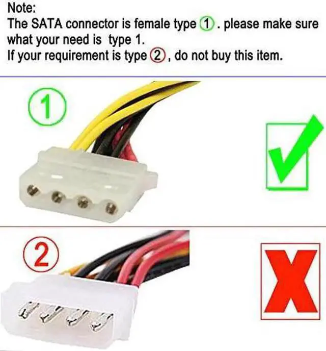 Alt view image 2 of 7 - 2 Pack 4 Pin IDE Female Molex to Female Dual SATA Power Y-Cable Adapter 8.67 Inches