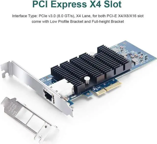 Main image of 10Gb PCI-E Network Card Compatible for Intel X550-T1, Single RJ45 Copper Port, with Intel X550-AT2 Controller, 10G PCI Express LAN Adapter NIC Support Windows Server, Win 7/8/10/Visa, Linux, Vmware