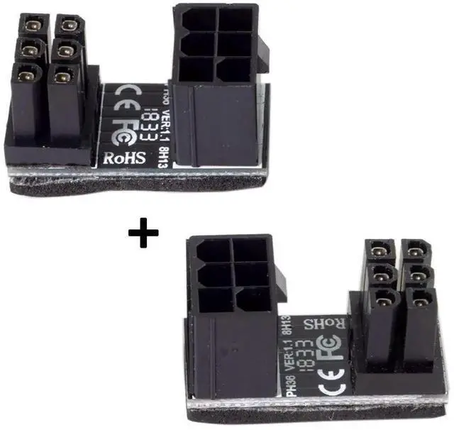 Alt view image 3 of 7 - 2 Pack ATX 6Pin 180 Degree Angled Power Connector Adapter for GPU Graphics Card