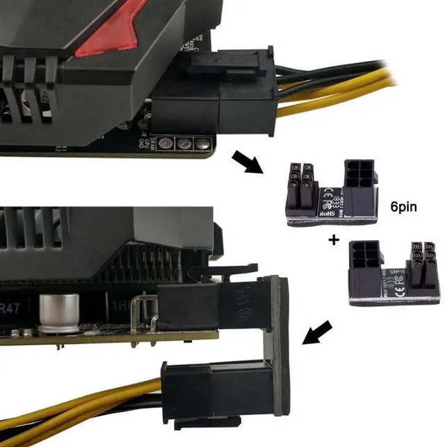 Alt view image 2 of 7 - 2 Pack ATX 6Pin 180 Degree Angled Power Connector Adapter for GPU Graphics Card