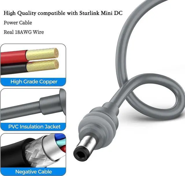 Alt view image 2 of 7 - Mini DC Male to DC 5.5x2.1 mm Female Power Adapter Cable 12 cm 60 W 30 V 2 A 18 AWG Pure Copper Weather Resistant Compatible with Starlink Standard Mini