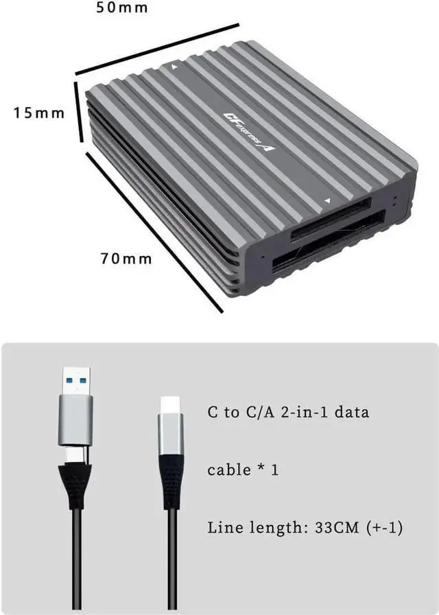 Alt view image 7 of 7 - PH862B CF Express A/B CFE Card Reader 10G USB3.2 High Speed with Aluminum Alloy Heat-Sink C to C/A Cable Compatible with Z6/Z7 1DX3 (PH862B for CFE A/B Card)