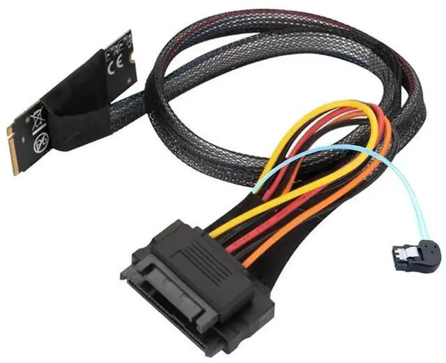 Alt view image 2 of 5 - M.2 M-Key SFF-8643 to U.2 SFF-8639 with SATA 15Pin and 7Pin Right Angle Cable 12Gbps High Speed 32AWG Server Data Cable for NVMe SSD, RAID Controller (1m/39.37in)