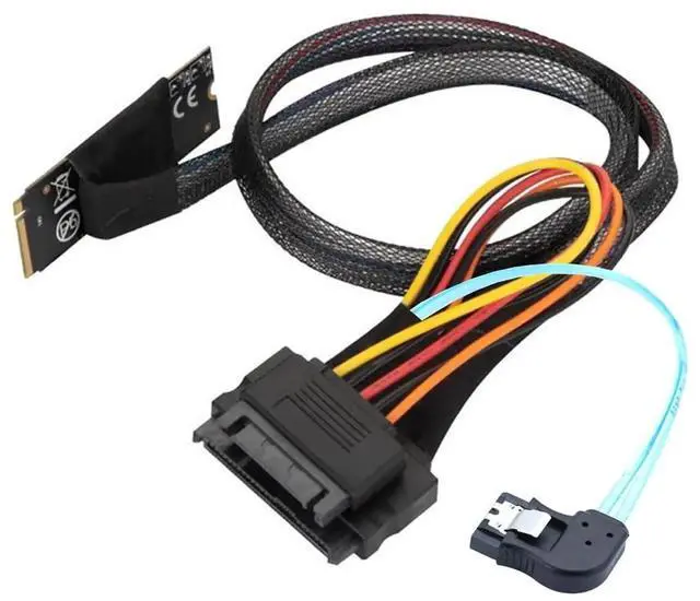 Alt view image 5 of 5 - M.2 M-Key SFF-8643 to U.2 SFF-8639 with SATA 15Pin and 7Pin Right Angle Cable 12Gbps High Speed 32AWG Server Data Cable for NVMe SSD, RAID Controller (1m/39.37in)