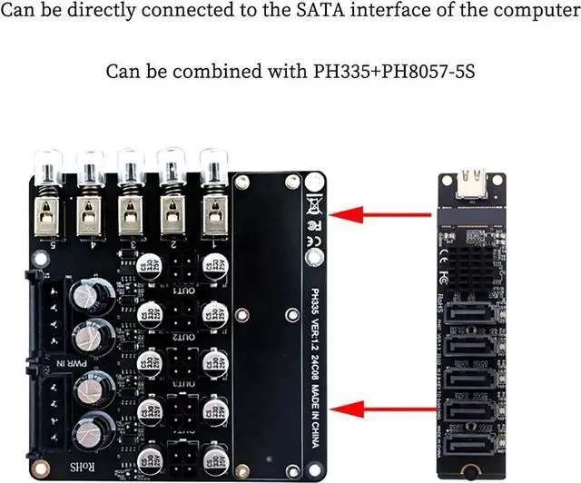Alt view image 2 of 7 - PH335 5-Way Hard Disk Control Board Computer Host ATX Power 12V 5V Switcher SATA Large 4Pin Power Control Switch