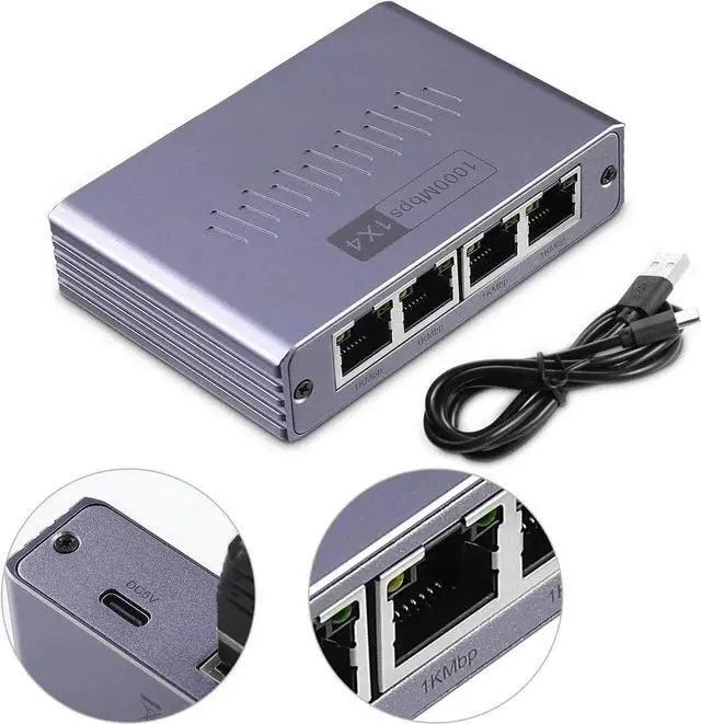 Alt view image 5 of 7 - Ethernet Splitter 1 to 4 - Network Splitter with USB Power Cable, RJ45 Internet Splitter Adapter 1000Mbps High Speed for Cat 5/5e/6/7/8 Cable [4 Devices Networked Simultaneously] (ES-1X4)