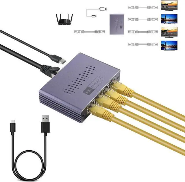 Alt view image 3 of 7 - Ethernet Splitter 1 to 4 - Network Splitter with USB Power Cable, RJ45 Internet Splitter Adapter 1000Mbps High Speed for Cat 5/5e/6/7/8 Cable [4 Devices Networked Simultaneously] (ES-1X4)