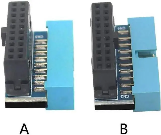 Alt view image 2 of 6 - PH19 Motherboard USB 3.0 19P 20P to 90-Degree Connector Adapter Vertical Header to Right Angle Adapter for Desktop Chassis CPU Wiring Beautification (PH19A - Black Blue)