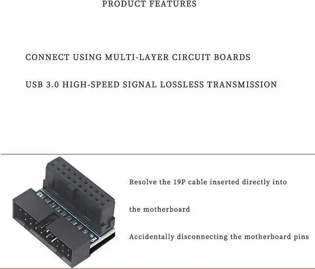 Alt view image 4 of 6 - PH19 Motherboard USB 3.0 19P 20P to 90-Degree Connector Adapter Vertical Header to Right Angle Adapter for Desktop Chassis CPU Wiring Beautification (PH19B - Black Blue)