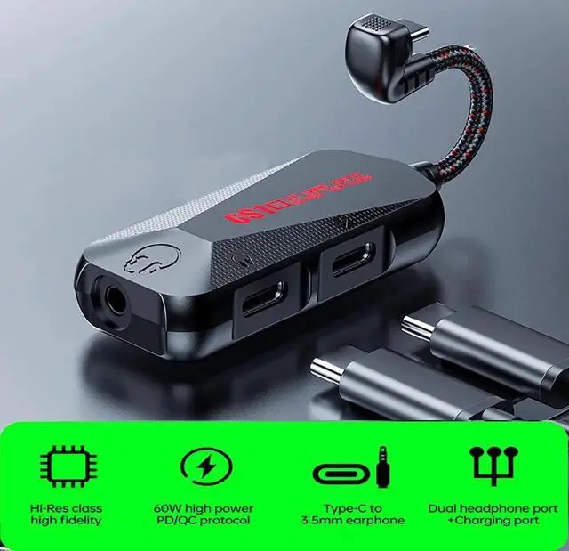 Alt view image 2 of 7 - USB-C 3-in-1 Audio Charging Adapter, Supports 60W PD Fast Charging, High Fidelity 32bit Audio Output, Compatible with iPhone 16/15 Pro Max/Samsung/iPad Pro/Air(GS1-USBC 90°)