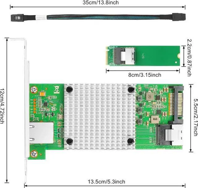 Alt view image 3 of 6 - M.2 to 10GbE RJ45 NIC, Single RJ45 Port with In-tel 82599 chip, M.2 + M Key + SFF-8087 with 35cm(13.7in) Cable, 10 Gigabit Network Card for Windows, Linux, UEFI