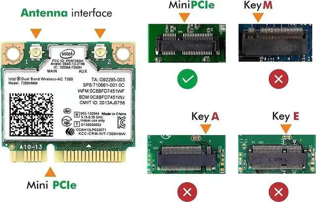 Alt view image 5 of 7 - 7260HMW WiFi Card, Dual Band Wireless-AC 7260 Mini PCIe Network Adapter with Bluetooth 4.0 Support Windows 10, Windows 8, Windows 7, WiFi Module Work with Laptop/Notebook