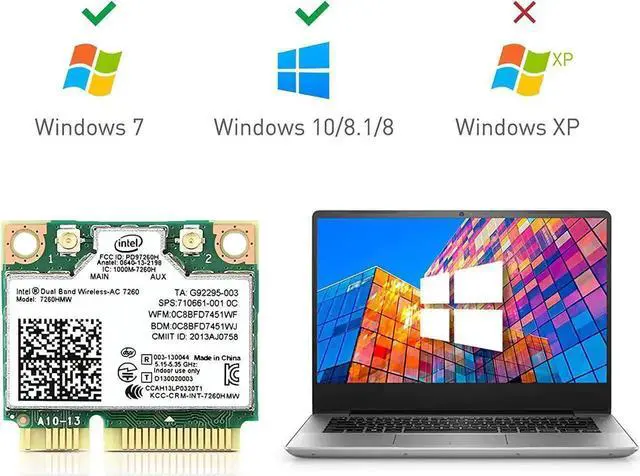 Alt view image 3 of 7 - 7260HMW WiFi Card, Dual Band Wireless-AC 7260 Mini PCIe Network Adapter with Bluetooth 4.0 Support Windows 10, Windows 8, Windows 7, WiFi Module Work with Laptop/Notebook