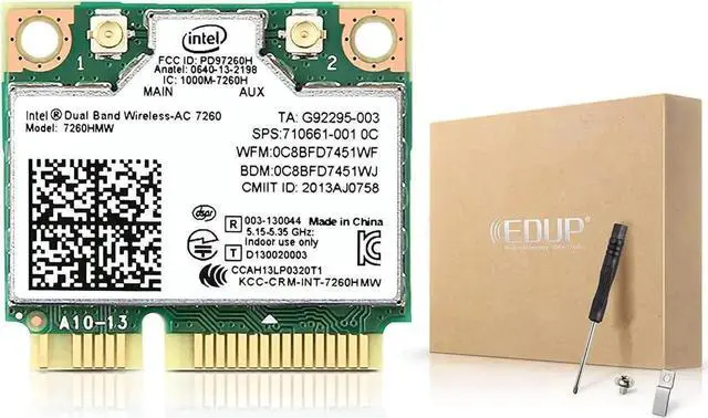 Main image of 7260HMW WiFi Card, Dual Band Wireless-AC 7260 Mini PCIe Network Adapter with Bluetooth 4.0 Support Windows 10, Windows 8, Windows 7, WiFi Module Work with Laptop/Notebook