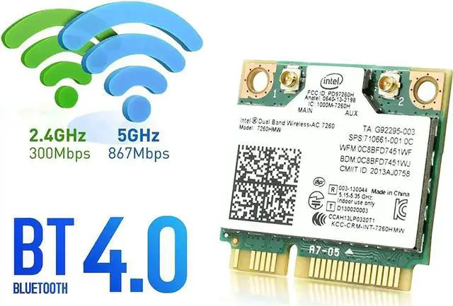 Alt view image 4 of 7 - 7260HMW WiFi Card, Dual Band Wireless-AC 7260 Mini PCIe Network Adapter with Bluetooth 4.0 Support Windows 10, Windows 8, Windows 7, WiFi Module Work with Laptop/Notebook