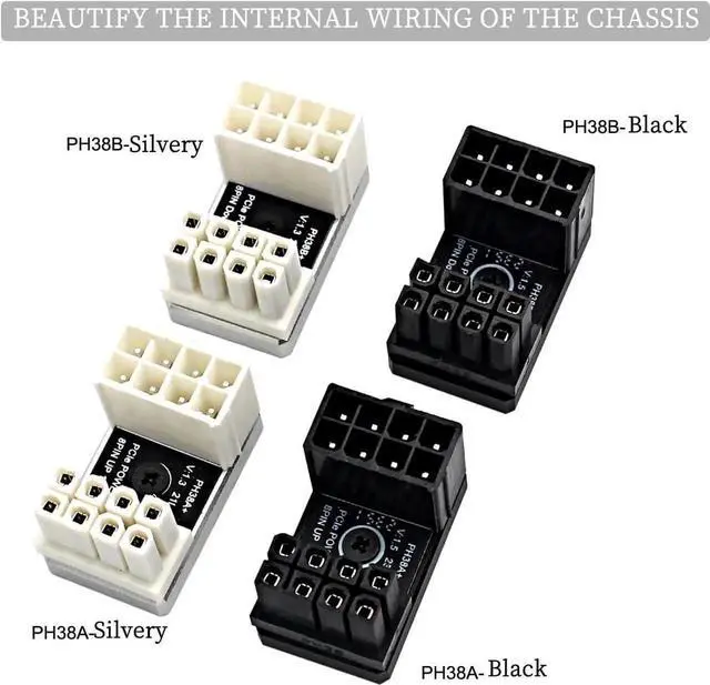 Alt view image 4 of 7 - PH38 CPU 8P Power Adapter with Heatsink Male to Female Header 180 Degree Socket Buckle for Desktop Chassis CPU Wiring Beautification (PH38B-C2 Sliver, 3pcs)