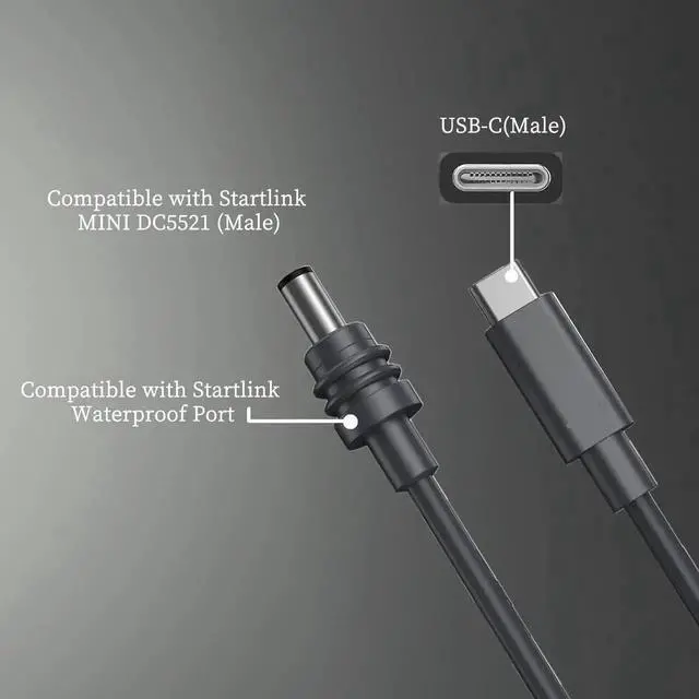 Alt view image 3 of 4 - Mini USB-C to DC Power Cable \u2013 100W 20V/5A PD, Compatible with Starlink Mini DC5521, USB-C to DC Charging Cord, 2m/5m/15m for Travel, Outdoor, Router Use (590.55, Inches)