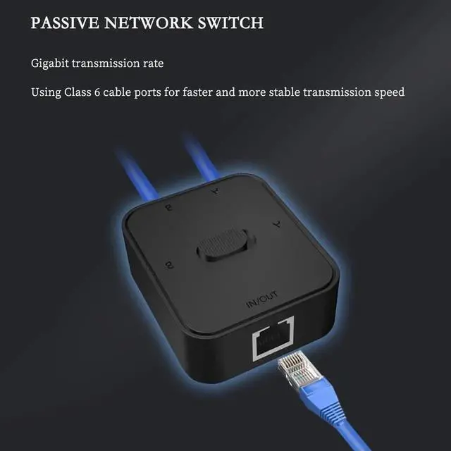 Alt view image 6 of 7 - RJ45 GIGA-BIT Network Switch Splitter \u2013 2-in-1-out or 1-in-2-out Manual LAN Selector, No Power Required, Physical Isolation, Cat6 High-Speed Passive Network Switch (Black)