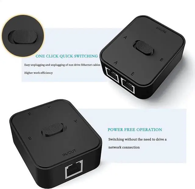 Alt view image 3 of 7 - RJ45 GIGA-BIT Network Switch Splitter \u2013 2-in-1-out or 1-in-2-out Manual LAN Selector, No Power Required, Physical Isolation, Cat6 High-Speed Passive Network Switch (Black)