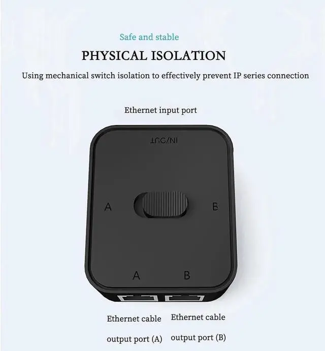 Alt view image 7 of 7 - RJ45 GIGA-BIT Network Switch Splitter \u2013 2-in-1-out or 1-in-2-out Manual LAN Selector, No Power Required, Physical Isolation, Cat6 High-Speed Passive Network Switch (Black)