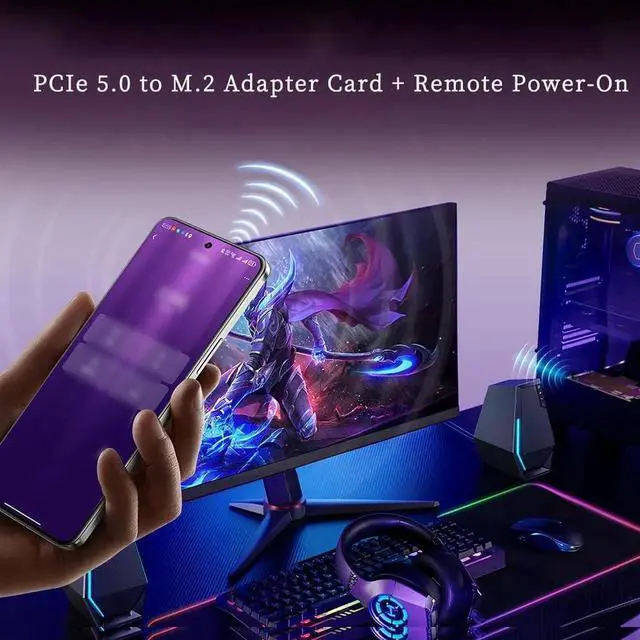 Alt view image 3 of 5 - P521 PCIe 5.0 X4 to M.2 NVMe SSD Adapter Card with Remote Boot 128Gbps High-Speed Expansion, Gold-Plated PCB, Aluminum Heatsink, Stable Signal Transmission