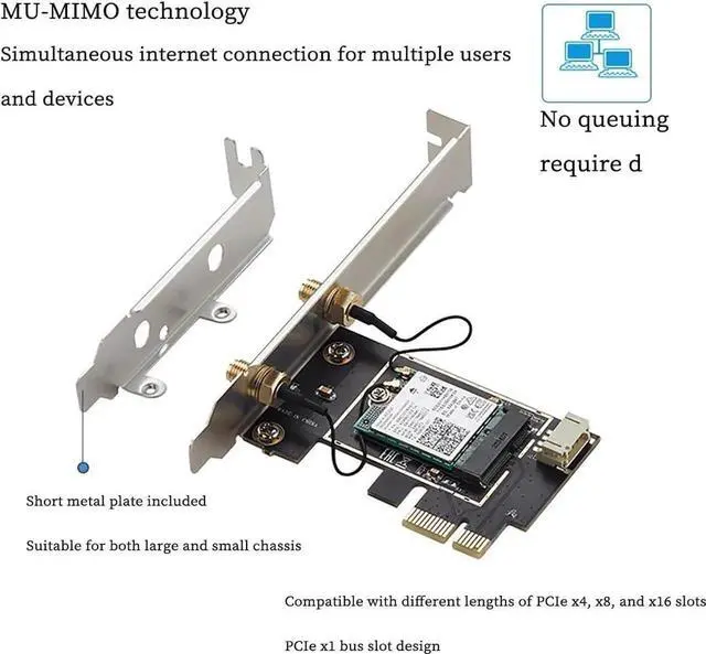 Alt view image 5 of 7 - PCIe Network Card with BE200 Chip Compatible with Wi-Fi7 Bluetooth 5.4 6 GHz 5800 Mbps Tri-Band Wire Less Adapter for Desktop PC, PCIe x1/x4/x8/x16 Support, MU-MIMO & GIGA-BIT Network