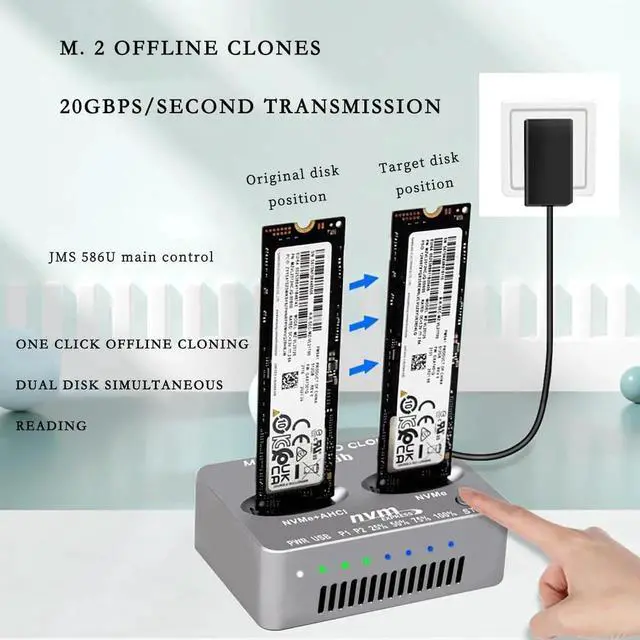 Alt view image 4 of 7 - PH8586U M.2 NVMe AHCI Offline Copy Dock 20Gbps USB3.2 Dual Disk Docking Station Compatible with MAC2013/2014/2015 12+16PIN SSD