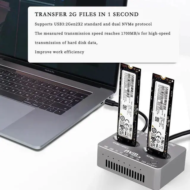 Alt view image 5 of 7 - PH8586U M.2 NVMe AHCI Offline Copy Dock 20Gbps USB3.2 Dual Disk Docking Station Compatible with MAC2013/2014/2015 12+16PIN SSD