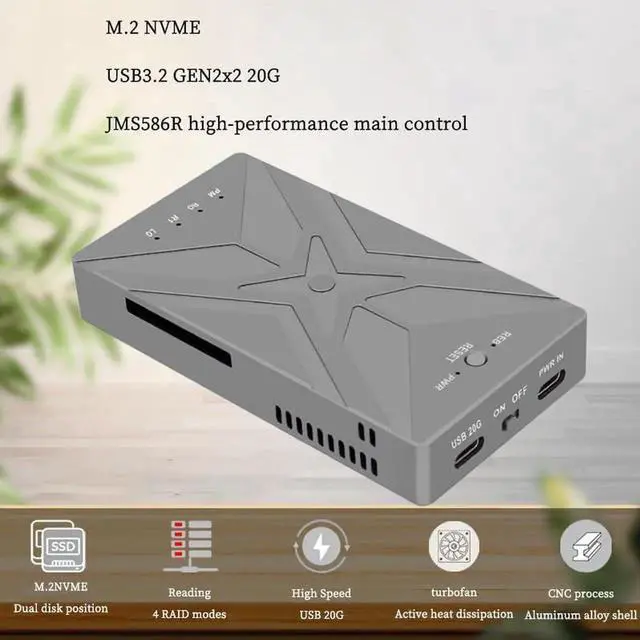 Alt view image 6 of 7 - PH8586R M.2 NVME SSD Enclosure 20G USB3.2 GEN2X2 RAID Adapter Support M.2 NVME 2230 2242 2260 2280 SSD