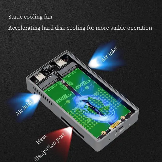 Alt view image 3 of 7 - PH8586R M.2 NVME SSD Enclosure 20G USB3.2 GEN2X2 RAID Adapter Support M.2 NVME 2230 2242 2260 2280 SSD