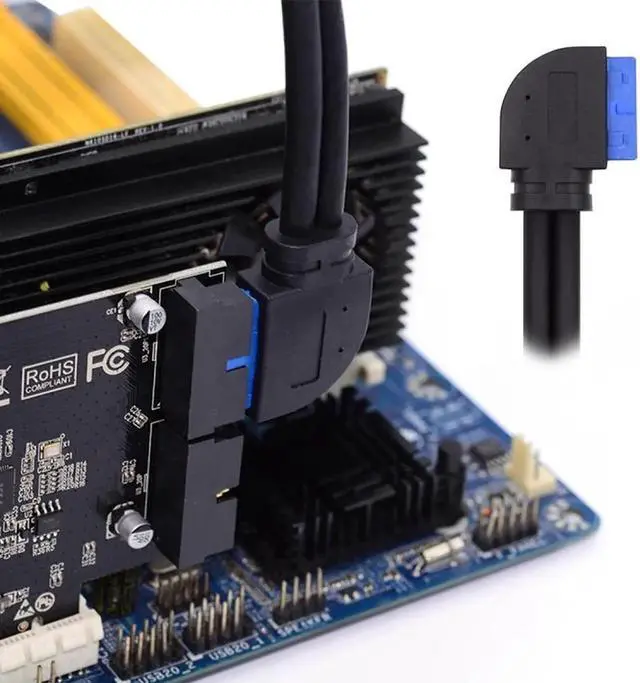 Alt view image 2 of 7 - Left Angled 19/20Pin Header to USB 3.0 Dual Ports Female Screw Mount Type Cable 90 Degree 5Gbps