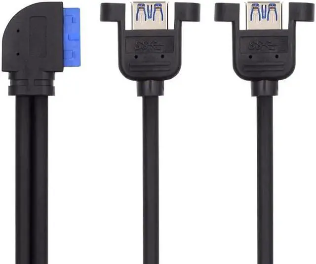 Main image of Left Angled 19/20Pin Header to USB 3.0 Dual Ports Female Screw Mount Type Cable 90 Degree 5Gbps