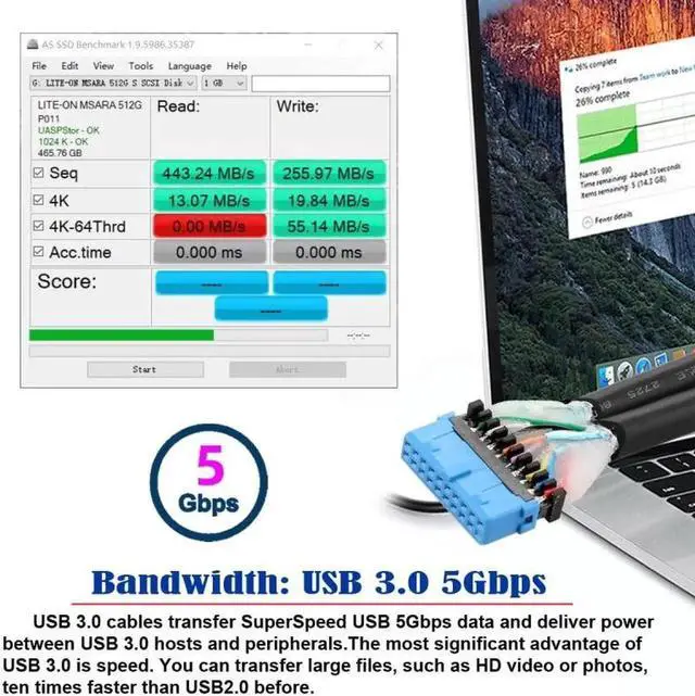 Alt view image 4 of 7 - Left Angled 19/20Pin Header to USB 3.0 Dual Ports Female Screw Mount Type Cable 90 Degree 5Gbps