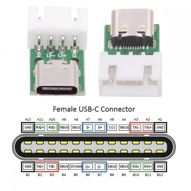 Alt view image 7 of 7 - Cable 5pcs/set DIY OEM Type C Female Socket Connector to 4Pin Pitch=2.54mm Wafer Socket Horizontal USB2.0 Pinout DC 5V Power