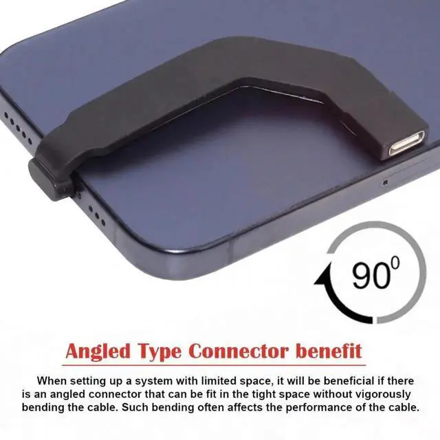 Alt view image 6 of 7 - Cable Angled Type-C Male to USB-C Female Extension Ultra Slim Data Cable Connector Protector 65W Fast Charge for Tablet Phone