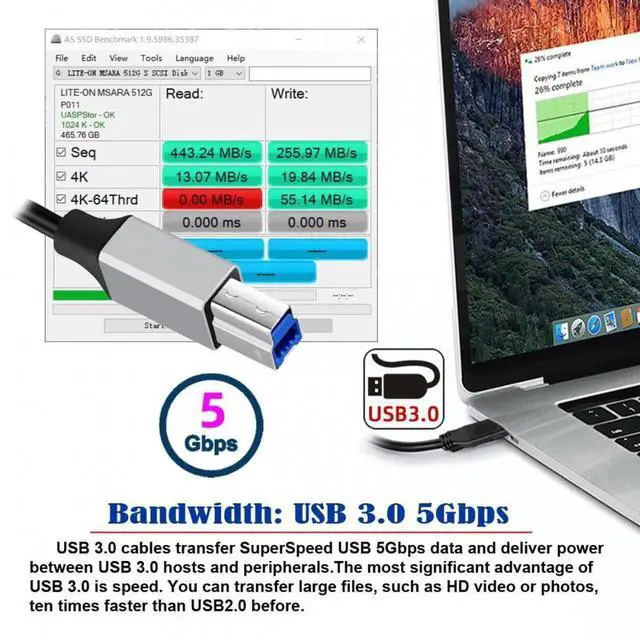 Alt view image 2 of 7 - USB 3.0 Type-A Male to USB3.0 Type-B Male Stretch Coiled Cable 100cm Extension 5Gbps for Disk Printer Camera Data