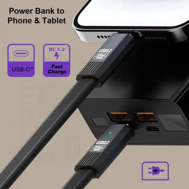 Alt view image 3 of 7 - Cable USB3.1 Type-A Male to Type-C Male 10Gbps Flat Slim FPC USB-C Data Power Cable 5V3A for Laptop Phone Disk (20cm)