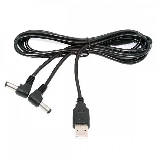Alt view image 6 of 7 - USB Type-A Male to Dual 5.5x2.1mm DC 5V Power Plug Splitter Right Angled 90 Degree Connector Charge Cable