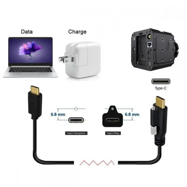 Alt view image 4 of 7 - Cable USB 3.1 Type-C Male to Single Thumbscrew Locking USB-C 10Gbps Data 4K Cable Panel Mount Type