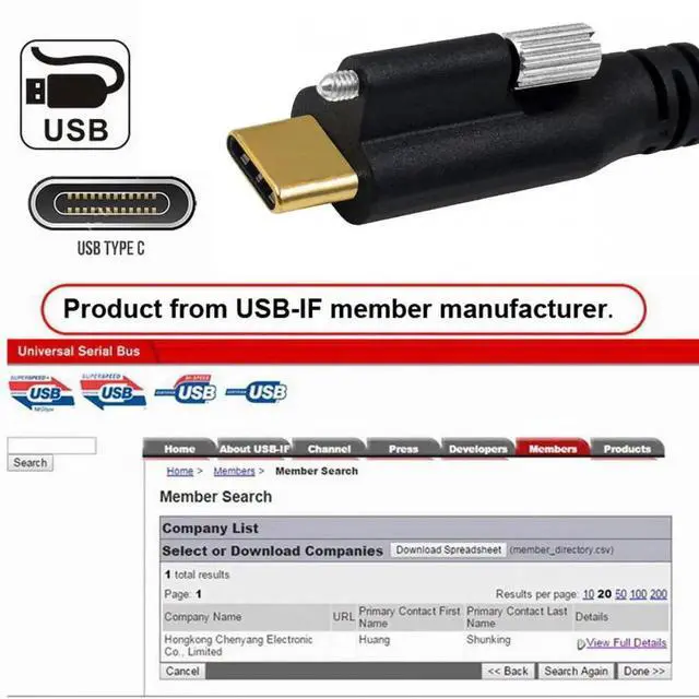Alt view image 7 of 7 - Cable USB 3.1 Type-C Male to Single Thumbscrew Locking USB-C 10Gbps Data 4K Cable Panel Mount Type