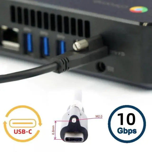 Alt view image 3 of 7 - Cable USB 3.1 Type-C Male to Single Thumbscrew Locking USB-C 10Gbps Data 4K Cable Panel Mount Type