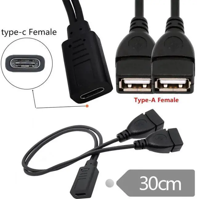 Alt view image 6 of 7 - Type-C USB-C Female DC 5V to Dual USB 2.0 Standard Type-A Female Splitter Extension Charge Cable