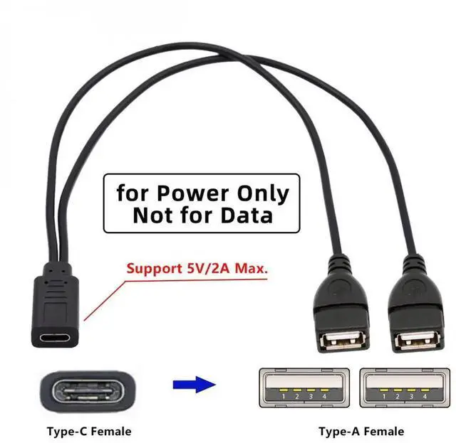 Alt view image 4 of 7 - Type-C USB-C Female DC 5V to Dual USB 2.0 Standard Type-A Female Splitter Extension Charge Cable