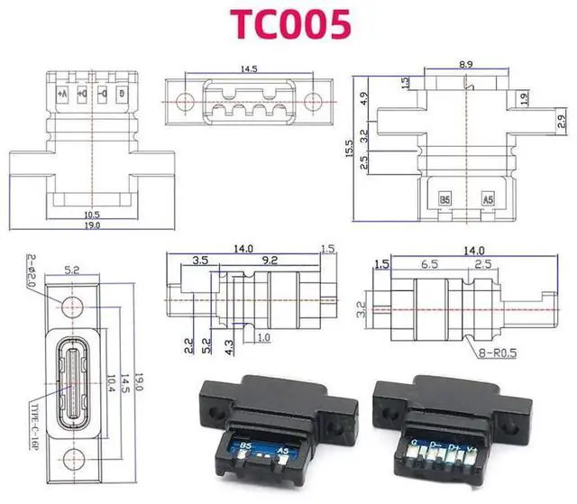 Alt view image 4 of 7 - 5pcs/set DIY OEM Type C Female Socket Connector to 6Pin PCBA Pinout Vertical Scew Mount Type DC 5V/20V PD Power