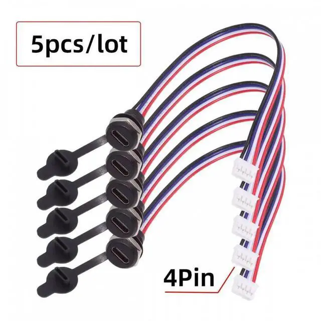 Alt view image 2 of 7 - 5pcs/set DIY OEM Type C Female Socket to 4Pin Header Cable Pitch=2.0mm Panel Mount Type DC 5V Power Data