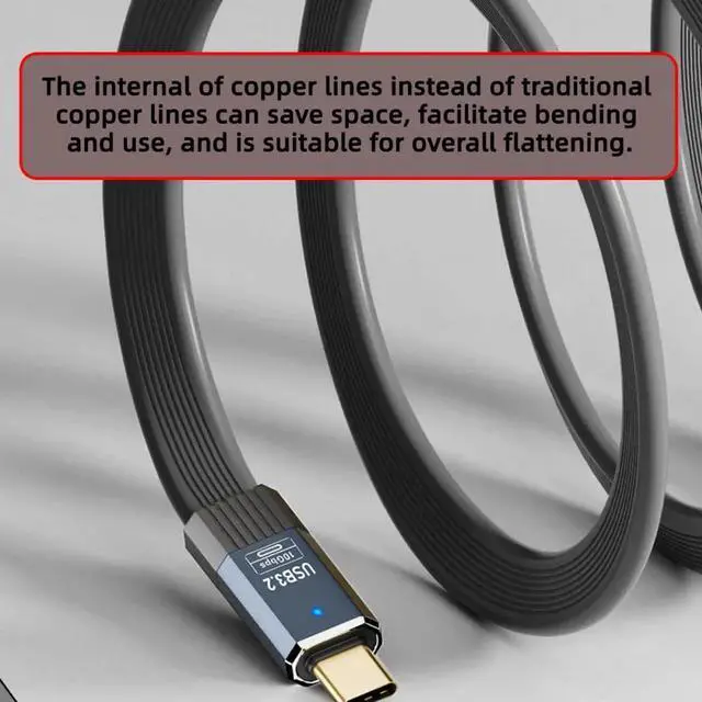 Alt view image 7 of 7 - USB3.1 Type-A Male to Type-C Male 10Gbps Flat Slim FPC USB-C Data Power Cable 5V3A for Laptop Phone Disk (100cm)