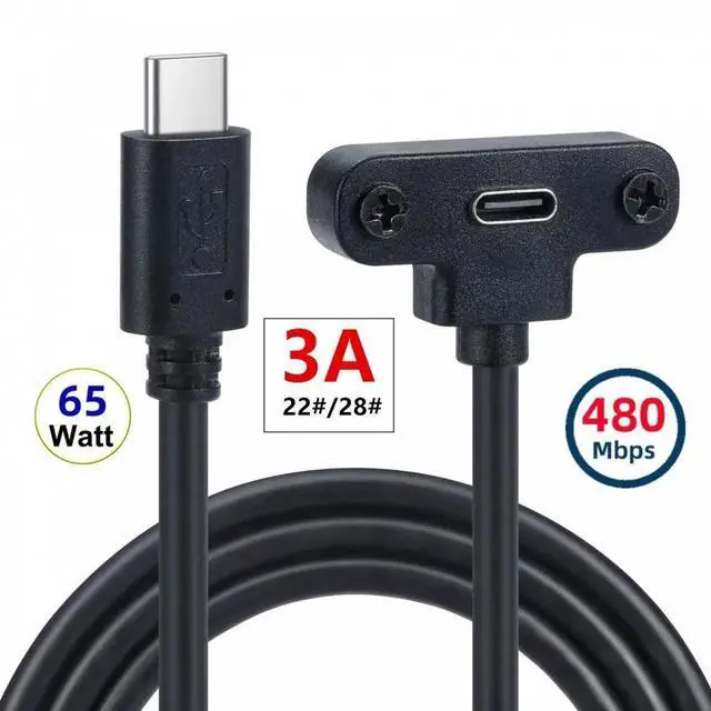 Alt view image 7 of 7 - USB-C 480Mbps Type-C Male to Up Angled Female Extension Data Screw Locking Cable for Camera VR