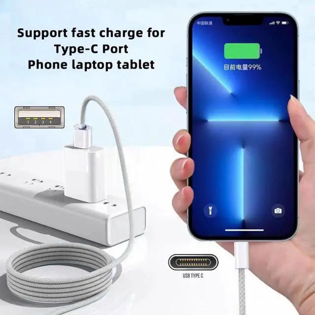 Alt view image 7 of 7 - USB-C Type C Male to Type-A Male 15W 5V3A Power 480Mbps Data Cable White Sleeve for Phone & Tablet