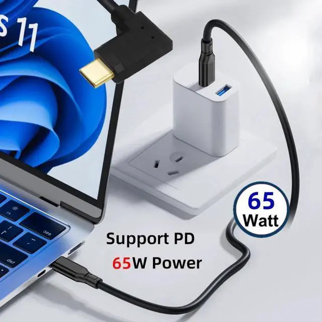 Alt view image 6 of 7 - Cable USB3.1 Type-C Male to USB-C Horizontal 90 Degree Left Right Angled 10Gbps Data Cable 65W