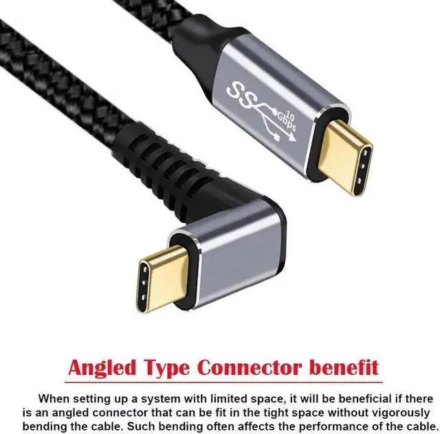 Alt view image 2 of 7 - 1.0M 90 Degree Up Down Angled Type-C USB-C Male to Male USB3.1 10Gbps 100W Data Cable for Laptop Phone